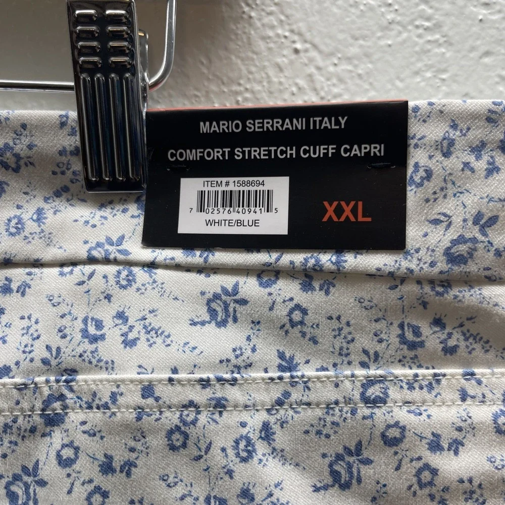 NWT Womens MARIO SERRANI Comfort Stretch Cuff White Blue Floral Capri Size XXL - Picture 4 of 8